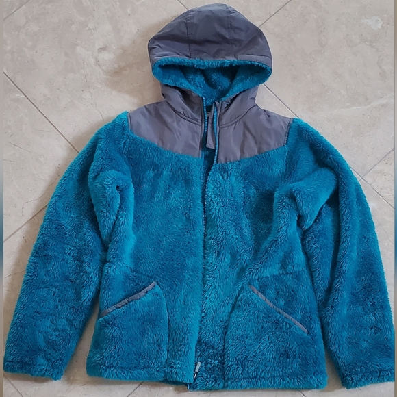 LANDS END FAUX FUR JACKET IN TEAL L 14 - Picture 1 of 6